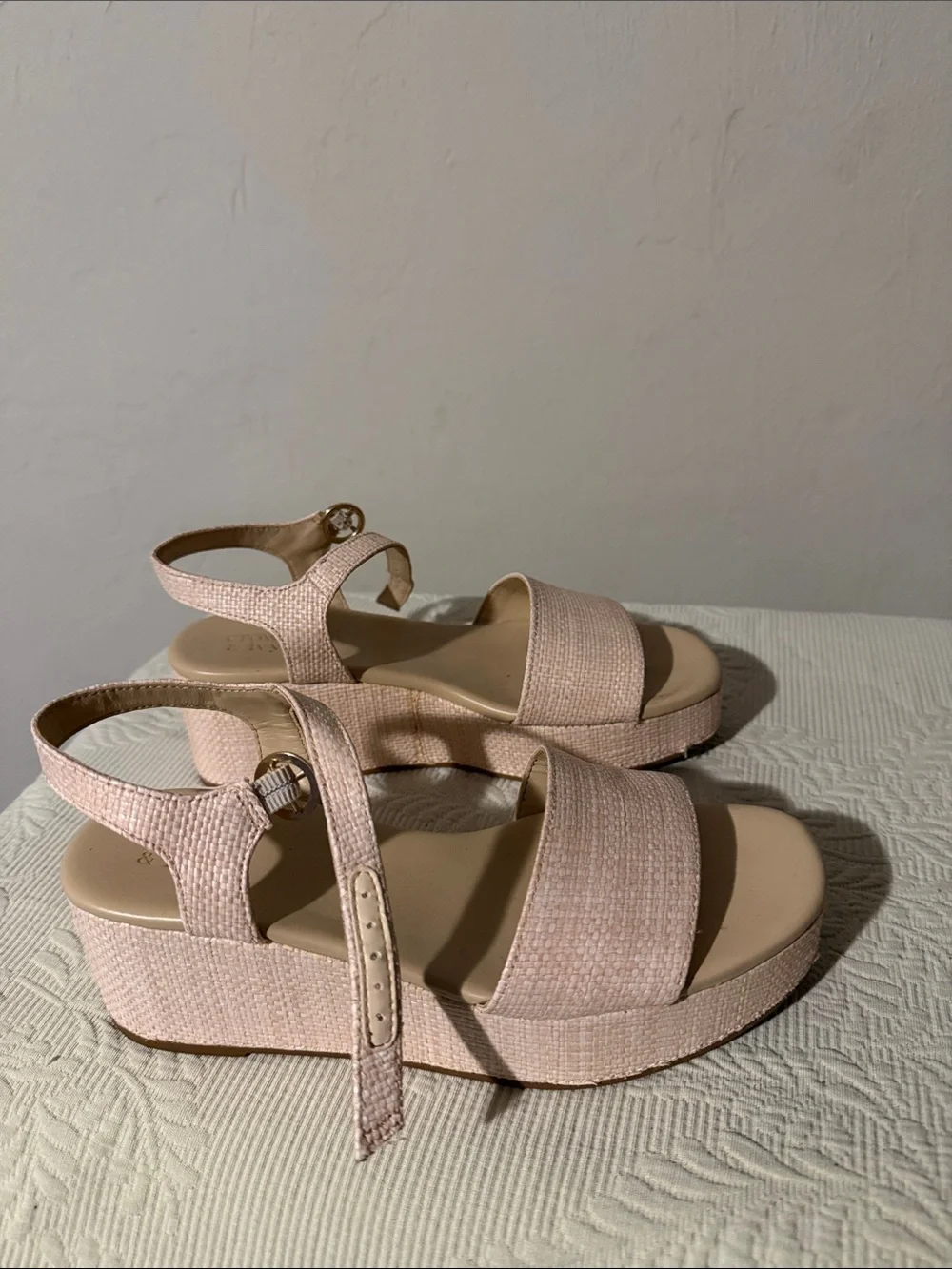 Crown & Ivy Davina Blush Pink Wedge Sandals Ankle Strap
